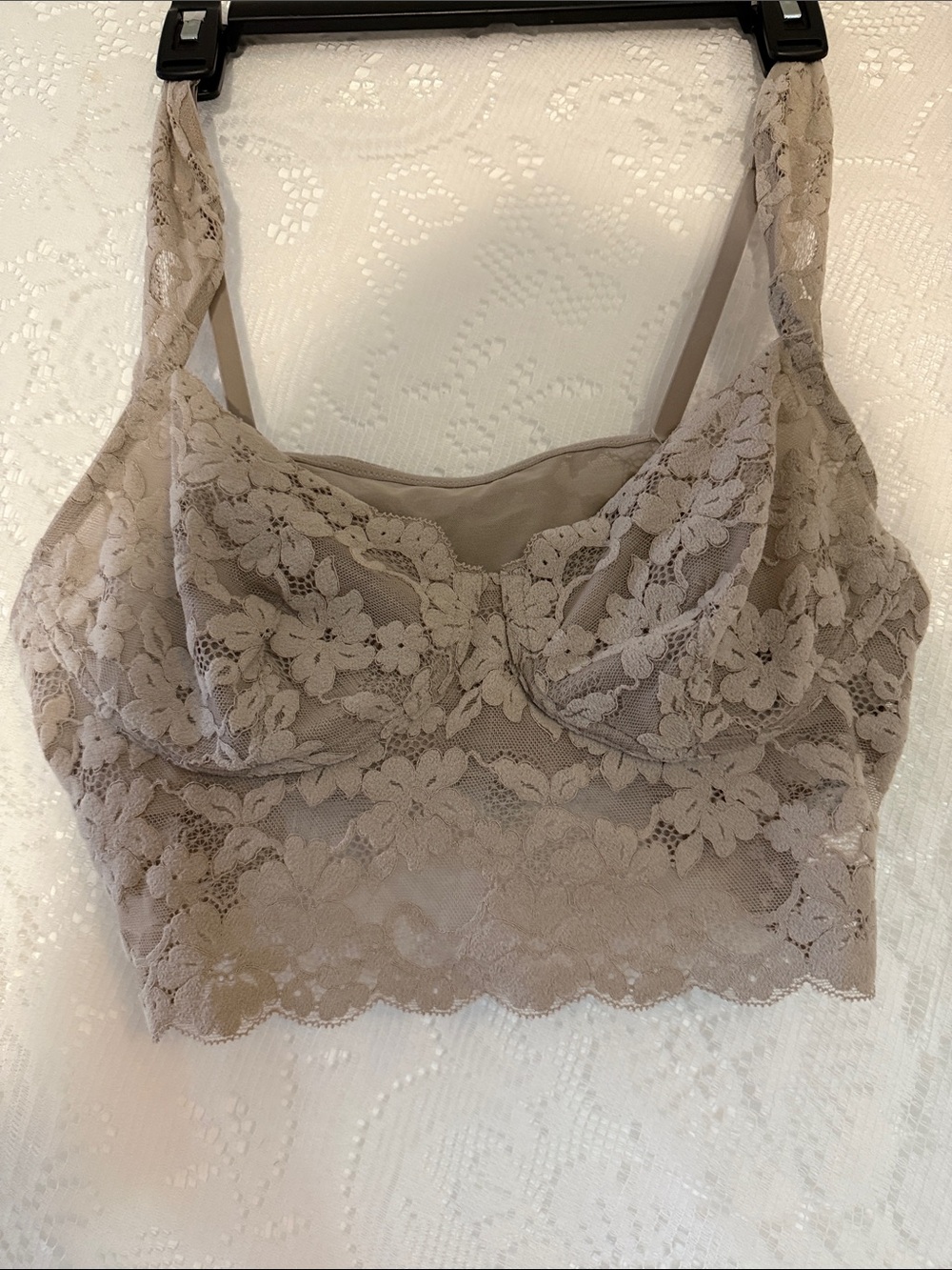 aerie Lace Longline Bralette in Taupe